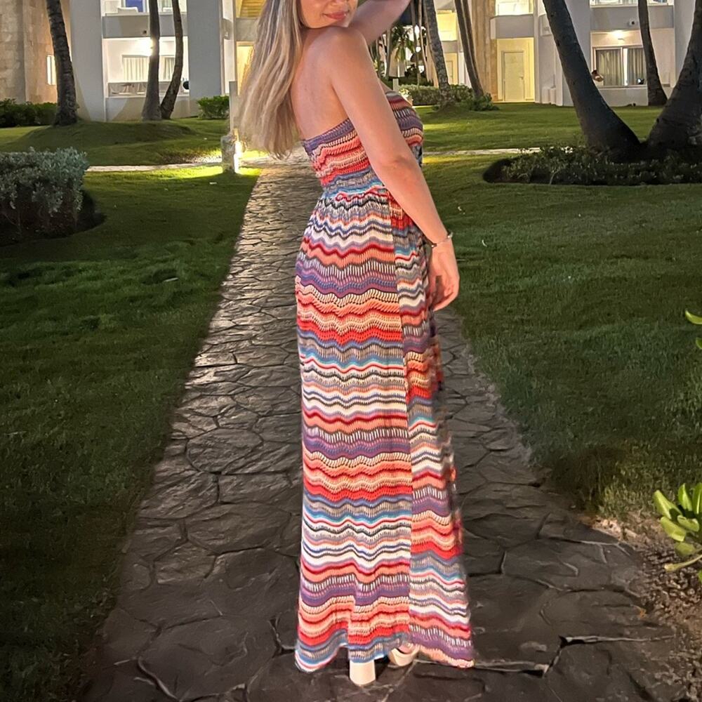 American Rag Strapless Sweetheart Maxi Dress S Boho Multicolor